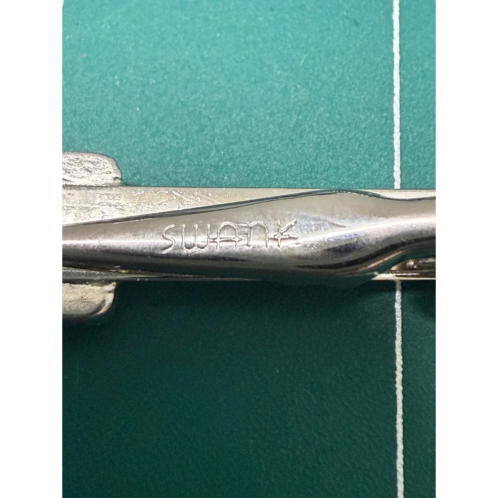 Vintage Swank Silver Tone Green Faux Cats Eye Wrap Cufflinks and Tie Clip Set